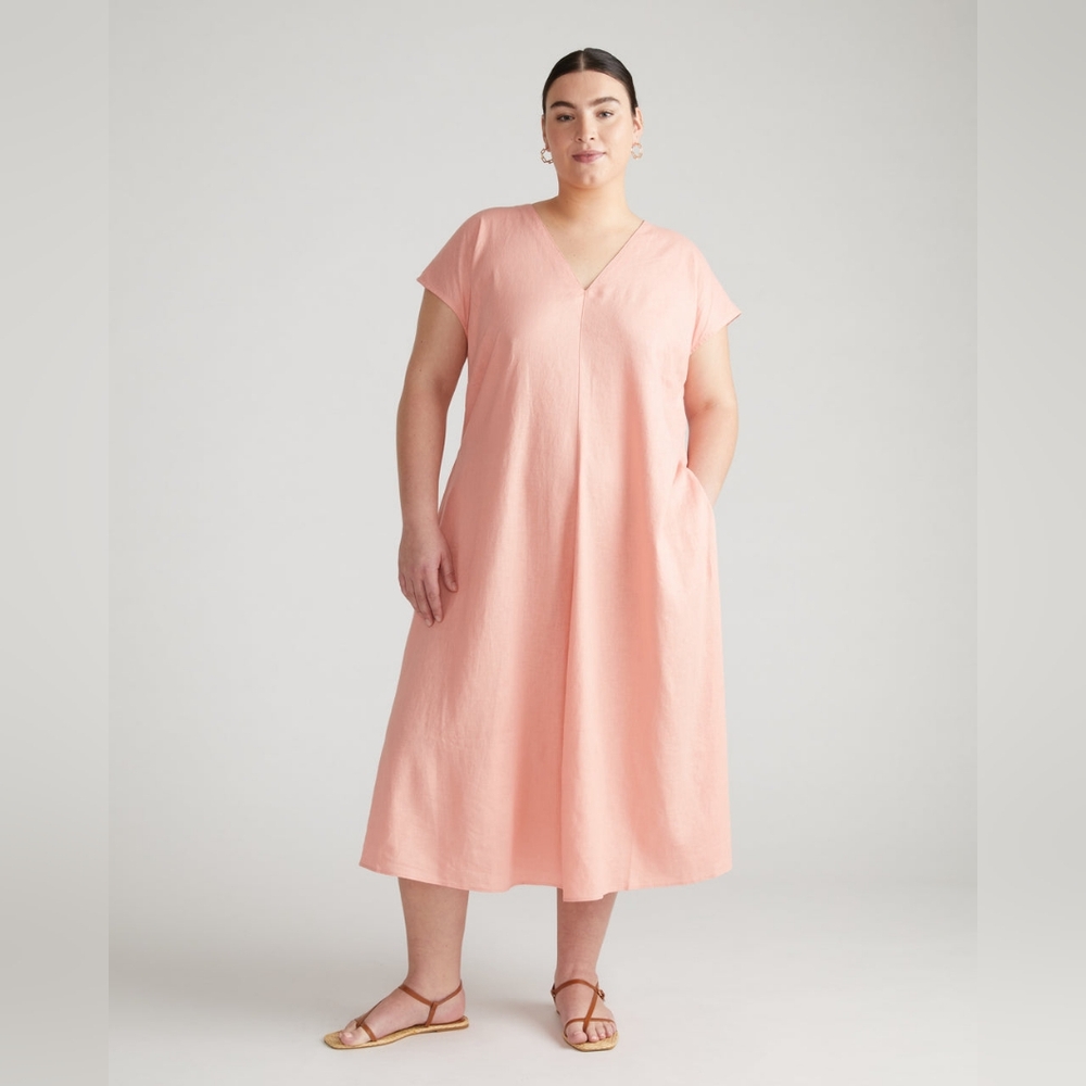 Universal Standard pink/peach Louvre Bow Back Linen Dress size XS (10-12) NWT!